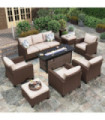 Patio Furniture Set with Fire Pit Table, Outdoor Wicker Conversation Set,Chair, Ottoman, Sofa with 56" Fire Pit Table